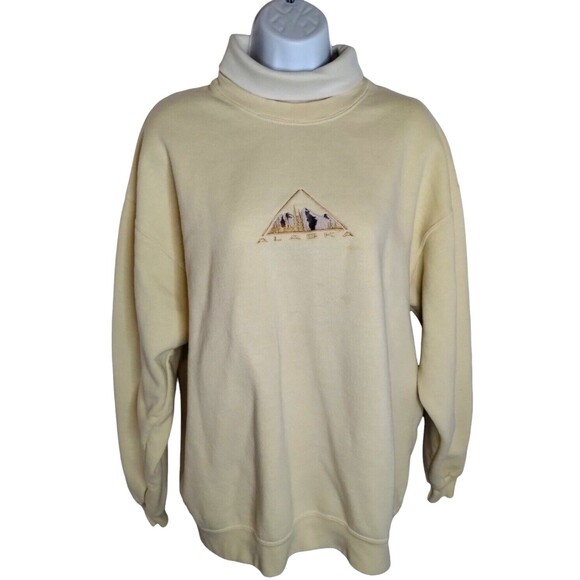 Alaska Yellow Embroidered Turtle Neck Sweatshirt Women Large - Picture 1 of 5